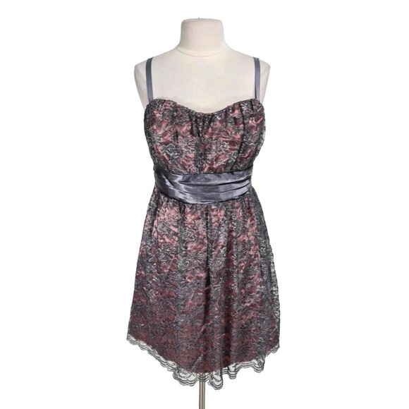 TORRID Women Gray Pink Lace Spaghetti Strap Mini Dress Plus Size 12 Zip Up 284A - Picture 1 of 6